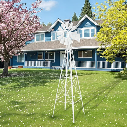 Outvita 8FT Ornamental Windmill for Yard, Heavy Duty Durable Metal Weather Vane Garden Decoration Weather Resistant for Garden, Farm, Seaside