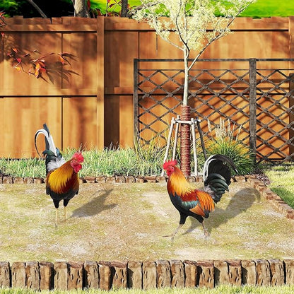 2 Pack Metal Rooster Yard Decor, Realistic Garden Stakes Chicken Yard Art Rooster Signs for Outside, Roosters Decorations for Garden Backyard Patio Lawn