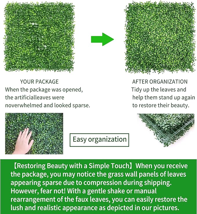 NETAP Artificial Grass Wall Panels Backdrop,10"x 10"(12Pcs) Faux Boxwood Panels for Outdoor Indoor Green Wall Decor,Party Wedding Garden Fence Decorations