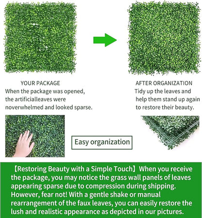 NETAP Grass Wall Panels Backdrop,10"x 10"(24Pcs) Artificial Faux Boxwood Panels for Outdoor Indoor Green Wall Decor,Party Wedding Backyard Fence Decorations