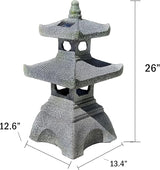 Galt International 2 Tier Pagoda Garden Statue LED Solar Powered Light 26" Tall Outdoor Zen Garden Lantern Landscape Lawn Asian Pagoda Stupa Decor Grey Resin