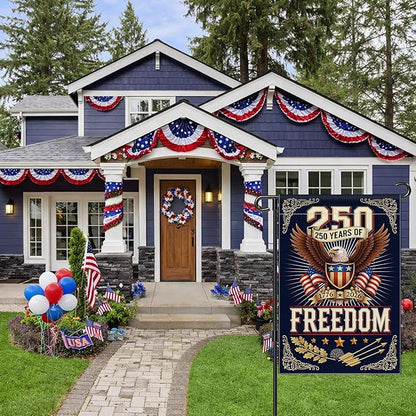 250 Anniversary USA Garden Flag, 4th of July Garden Flag America Patriotic Banner 250 Years of Freedom Yard Sign Eagle Design Double-Sided Waterproof 1776-2026 Commemorative Flag 12x18 Inch