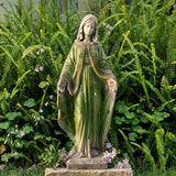 Virgin Mary Statue, 31.1'' H Outdoor Statue Garden Decor Mother Mary Statue for Patio Yard Home Hallway Entryway Magnesium Oxide Stone Large Outdoor/Indoor Decor Sculptures Gray Green