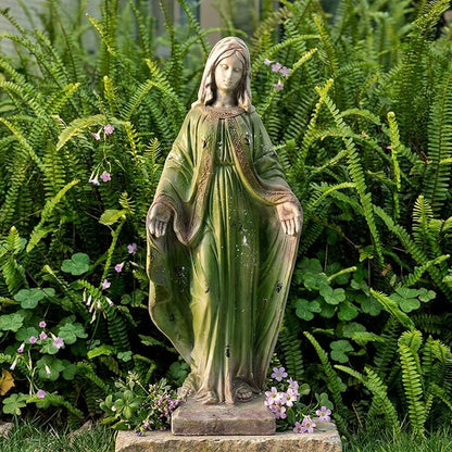 Virgin Mary Statue, 31.1'' H Outdoor Statue Garden Decor Mother Mary Statue for Patio Yard Home Hallway Entryway Magnesium Oxide Stone Large Outdoor/Indoor Decor Sculptures Gray Green