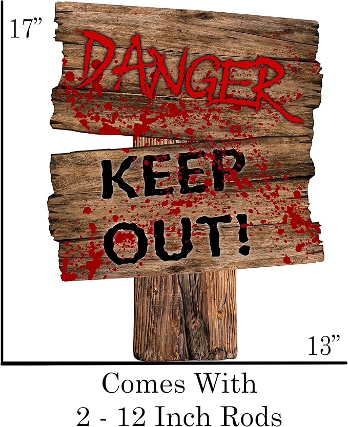 Large Beware Danger Haunted Keep Out Halloween Yard Sign Home Outdoor Lawn Decoration With Stakes Scary Spooky Decor 17x13 Inches (Danger)