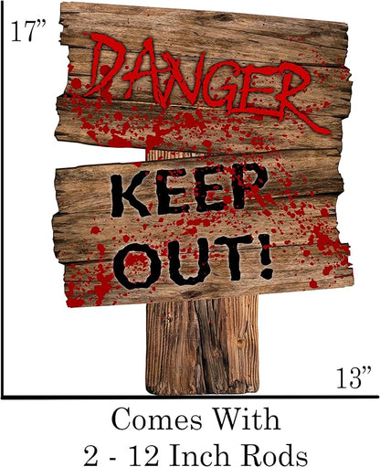 Large Beware Danger Haunted Keep Out Halloween Yard Sign Home Outdoor Lawn Decoration With Stakes Scary Spooky Decor 17x13 Inches (Danger)