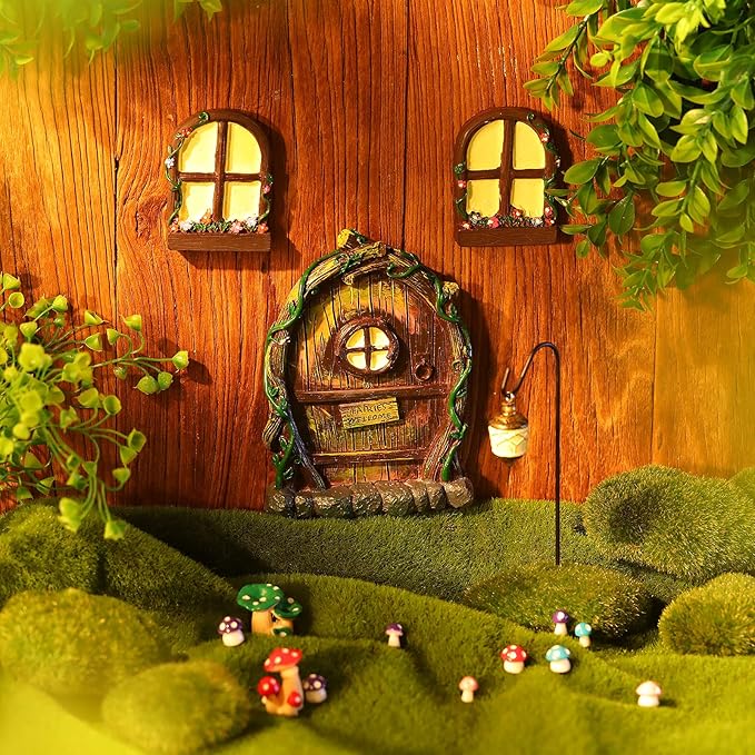 Jetec Gardening Gnome Statue Out The Door Tree Hugger Resin Mushroom Miniature Gnome Home Window Figurine for Trees Yard Garden Sculpture Decoration Supplies(Cool Style)