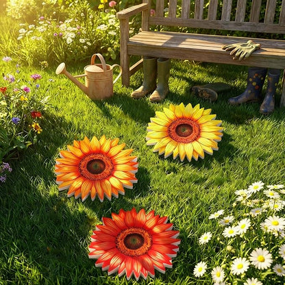 Fiwochic 3 Pack Sunflower Stepping Stones for Garden 9.8 Inch Wooden Dimensional Outdoor Decorative Pavers Stones for Patio Walkway Yard Art Decor, 3 Colorful Color