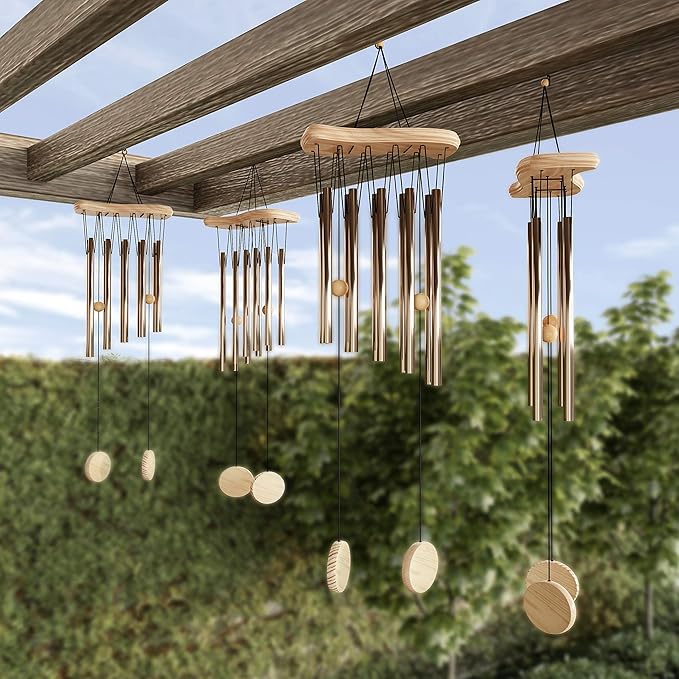 Pure Garden Metal and Wood Wind Chimes - 34.5-Inch Tuned Metal Chimes - Soothing Tones for Garden, Patio, Porch, or Outdoor Decor (Bronze Finish)