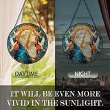 Christian Virgin Mary Suncatcher Garden Stained Glass Window Hanging, Our Lady of Grace Sun Catchers Indoor Window Glass Round Wall Decor, Religious Wall Art Hanging Decorations, ＂7.8x7.8＂