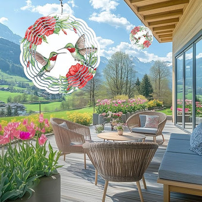 Hummingbird Wind Spinners Outdoor, Hanging Wind Spinner for Garden Decoration, 8 inch 3D Stainless Steel Metal Wind Sculpture for Indoor/Outdoor Decor