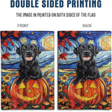Stained Glass Black Lab Fall Garden Flag Halloween Pumpkin Yard Signs Autumn Sunflower Thanksgiving Banner for Outside 12x18 Double Sided Small Labrador Dog Outdoor Decorative