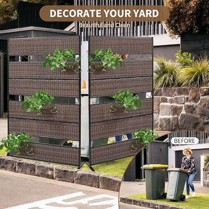 73" H×45" W Rattan Outdoor Privacy Screen Freestanding for Patio, Balcony Metal Privacy Screen and Room Divider for Garden, Apartment, Deck(Brown, 1 Panel)