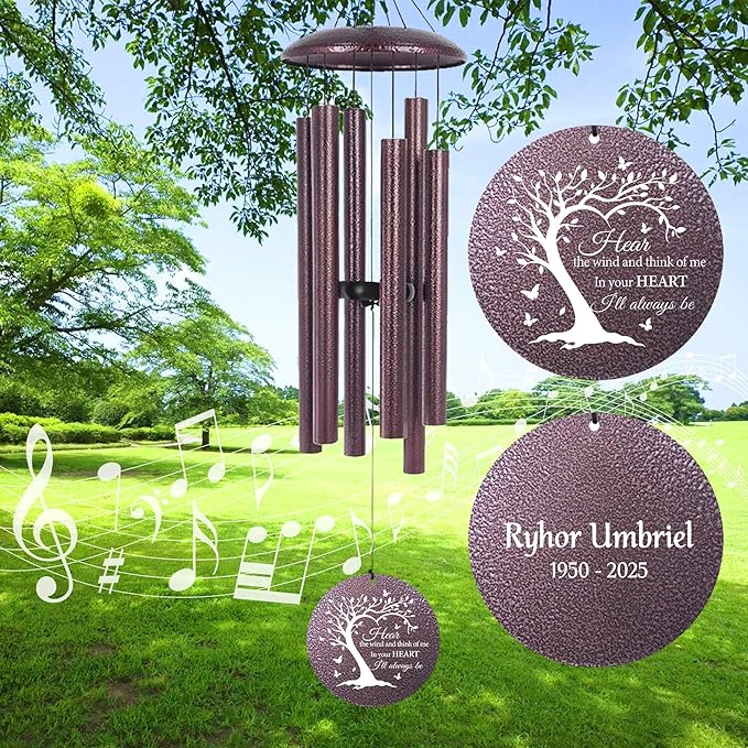 Memorial Engraved Wind Chimes Personalized, Tree of Life Wind Chimes for Loss Loved One Mother Father, Memorial Gifts for Sympathy Remembrance Bereavement, Produced in USA
