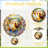 Chicken Wind Spinner Outdoor, Farmhouse Gift for Mom Women, Hanging Metal Wind Catcher with 3" Rooster Center Pendant, 12" 3D Stainless Steel Kinetic Art for Garden Yard