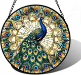 DASTOLL Stained Glass Window Hanging - Retro Peacock Decoration Suncatcher for Door Garden Home Bird Feather Sun Catchers Christmas Mother's Day Birthday Gifts for Women Men Mom Nana Friend 9.8 in