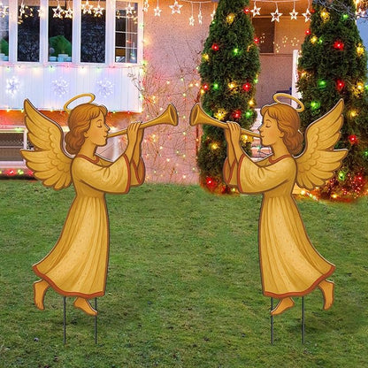 2 Pack Christmas Yard Stakes Metal Stakes 3D Boy and Girl Yard Sign Christmas Outdoor Decorations for Outside Holiday Xmas Winter Ornament Lawn Pathway(Annunciation Angel)