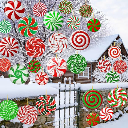 30 Pieces Outdoor Double Sided Lawn Decorations Christmas Large Candy Yard Decorations Plastic Outdoor Holiday and Christmas Hanging Porch and Tree Yard Lawn for Xmas Decor
