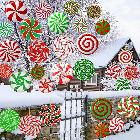30 Pieces Outdoor Double Sided Lawn Decorations Christmas Large Candy Yard Decorations Plastic Outdoor Holiday and Christmas Hanging Porch and Tree Yard Lawn for Xmas Decor