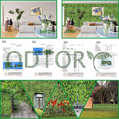 ODTORY Artificial Plant Wall Roll: 48 X120 in (40 sqft) UV-Anti Ivy Privacy Fence Screen Faux Greenery Panels Backdrop Boxwood Ivy Vine Leaf Hedge Fence for Indoor Outdoor Green Decor