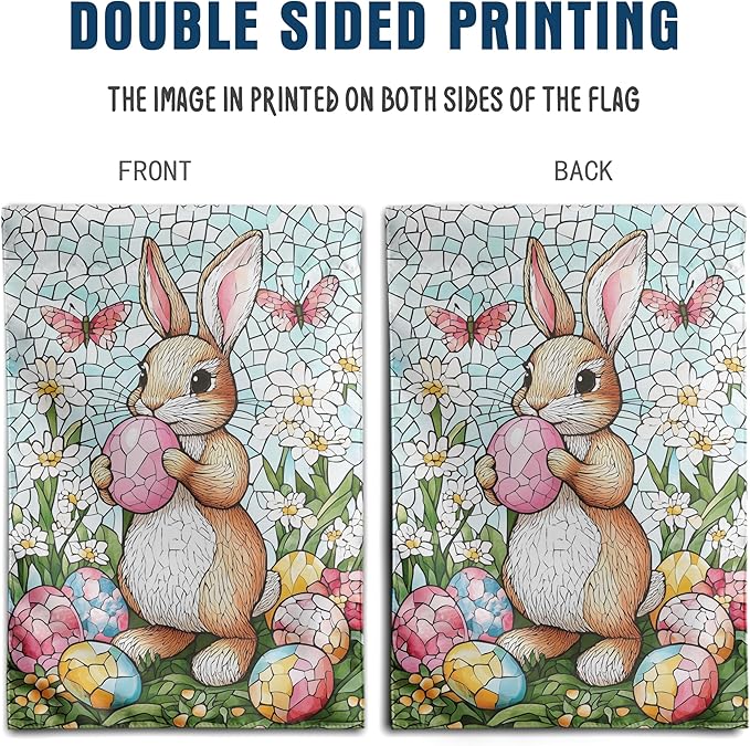 Easter Bunny Garden Flag for outside 28x40 Double Sided Stained Glass Rabbit Flag Easter Egg House Flag Lily Spring Outdoor Flag Large