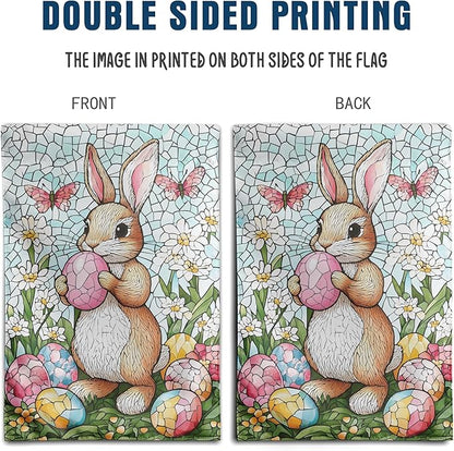 Easter Bunny Garden Flag for outside 28x40 Double Sided Stained Glass Rabbit Flag Easter Egg House Flag Lily Spring Outdoor Flag Large