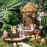 Leyndo 28 Pcs Solar House Garden Accessories Fairy Light up Fairy Figures Garden Kit Resin Miniature Mushroom House Figures Micro Landscape Ornaments(Retro)