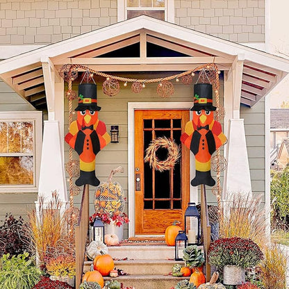2PCS Thanksgiving Turkey Windsocks, Fall Thanksgiving Outdoor Hanging Windsocks for Tree Lawn Patio Garden Yard Decor, Fade Resistant Outdoor Wind Sock Flag for Fall Party Festival Decorations
