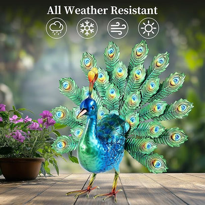 Ratuor Metal Peacock Decor Garden Statue Yard Art Outdoor Sculpture for Lawn Patio Backyard Decoration,Housewarming Birthday Gifts for Women