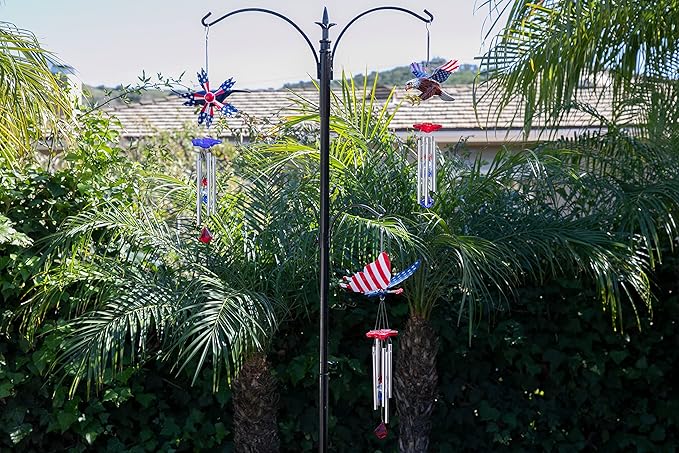 Exhart WindyWing Patriotic Hummingbird Wind Chime with American Flag Wings That Spin in The Breeze, 8 by 18 Inches