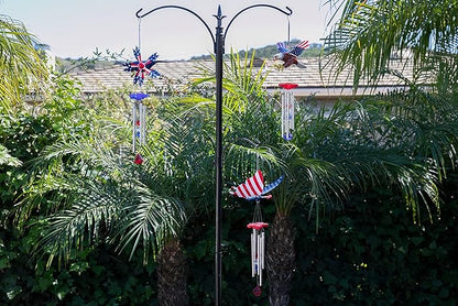 Exhart WindyWing Patriotic Hummingbird Wind Chime with American Flag Wings That Spin in The Breeze, 8 by 18 Inches