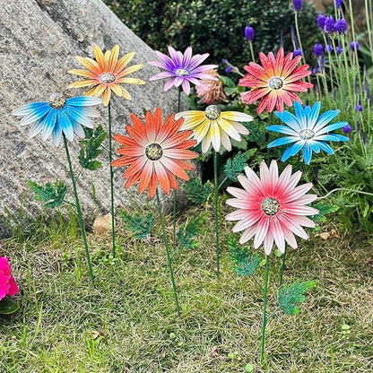Metal Flowers for Outside, 8 Pack Decorative Garden Stakes with Spring Design, 16.5 Inch Handmade Iron Outdoor Metal Garden Decor, Flickering Daisy Yard Art for Patio Lawn