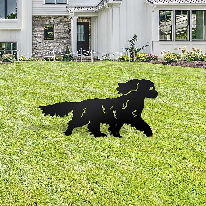 Running Cavalier King Charles Spaniel Garden Statue - Rustproof Metal Outdoor Decor Garden Stake | Dog Topiary Art & King Charles Cavalier Gifts for Pet Lovers