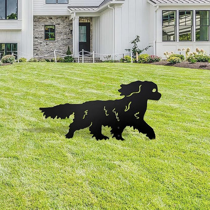 Running Cavalier King Charles Spaniel Garden Statue - Rustproof Metal Outdoor Decor Garden Stake | Dog Topiary Art & King Charles Cavalier Gifts for Pet Lovers