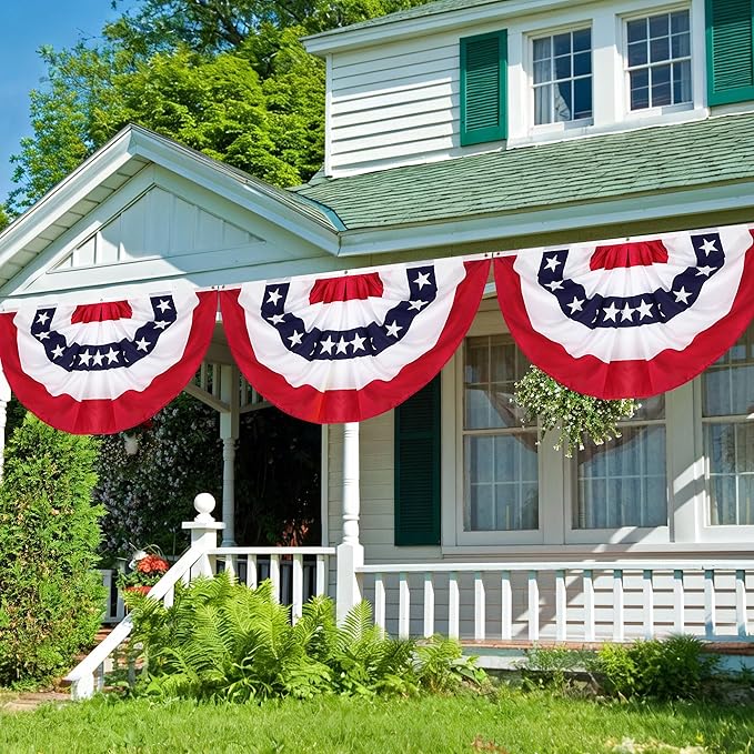 2.5x5 FT 4th of July Accessories, USA Pleated Fan Flag 5PCS, Patriotic Half Fan Bunting, Thick Polyester American Flag Decor for 250th Anniversary Independence Day Yard Porch Garden Outdoor