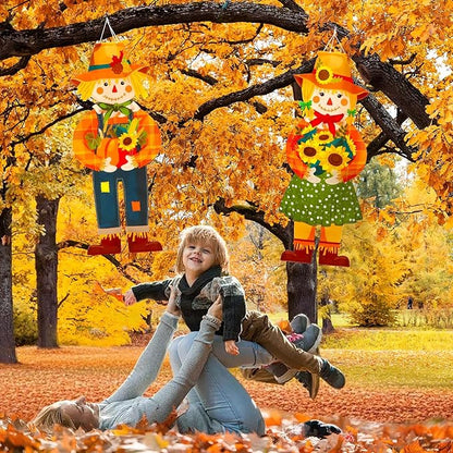 NOVWANG 2 Pcs Fall Scarecrow Windsocks, Autumn Outdoor Hanging Flag Fall Scarecrow Hanging Sign Thanksgiving Outside Flag for Yard Lawn Patio Garden Party Decorations