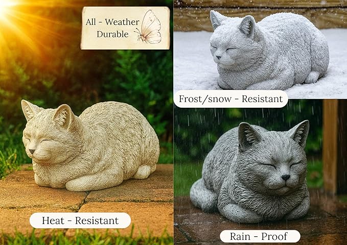 Garden Cat Statue Concrete Pet Memorial Gift Outdoor Sculpture Crouching Kitty Yard Figure Sympathy Gift for Pet Lovers Patio Ornament Cement Kitten Statuary