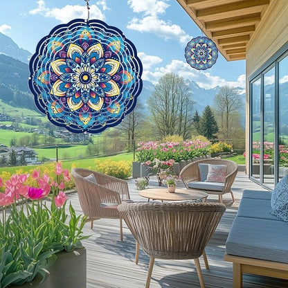 Wind Spinners Outdoor, Hanging Wind Spinner for Garden Decoration, 8 inch 3D Stainless Steel Metal Wind Sculpture for Indoor/Outdoor Decor, Mandala E