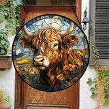 DASTOLL Stained Glass Window Hanging - Funny Cow Flower Suncatcher Ready to Hang Window Doors Home Decoration and Christmas, Mother's Day Birthday Gifts for Women, Men, and Mom 14.9x14.9 in