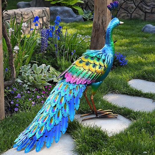 chisheen Metal Peacock Statue Garden Decor Yard Art Sculpture Outdoor Decoration for Lawn,Patio,Backyard,Housewarming Birthday Gifts for Women,Mom,Grandma