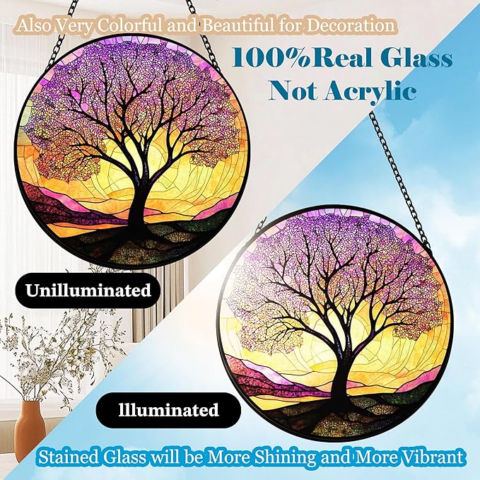 Stained Glass Suncatcher Purple Tree of Life Window Hangings Colored Glass Suncatcher Crafts Kits for Indoor Garden Decoration Christmas Home Decor Gift for Lovers 6.3 in