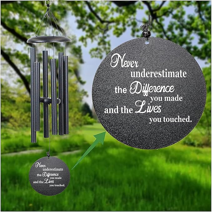 Retirement Wind Chime, Tree of Life, Inspirational Retirement Gifts for Men, Women, Teacher, Co-Worker, Employee, Nanny, Nurse (Black), NXW#303