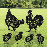 Romart Chicken Silhouette Garden Stakes Decorations - 6 Pcs Metal Chicken Animals Statues, Black Rustic Animal Sculpture Set, Yard Art for Outdoor Garden & Patio Lawn