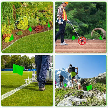IKAYAS 4 * 5 * 15 Inch Marking Flags for Lawn - 50 Pack PVC Green Small Yard Survey Irrigation Landscape Markers