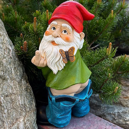 Mood Lab Garden Gnome - Pants Down Gnome with Middle Finger - 9.3 Inch Tall Outdoor or Indoor Decor