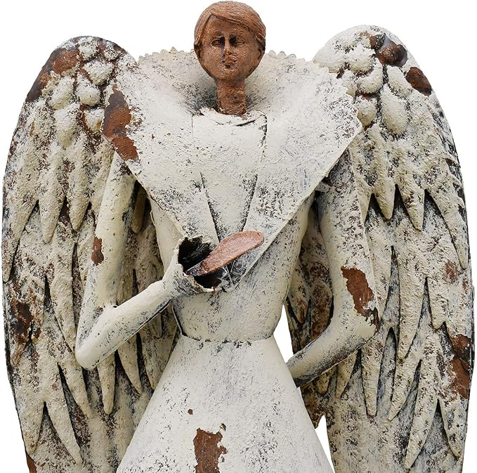 Linfevisi Garden Angel Statue Decor Rustic Metal Angel Sculpture Garden Yard Art Heavenly Home Decor Antiqued Accent Housewarming Garden Gift (Style 2)