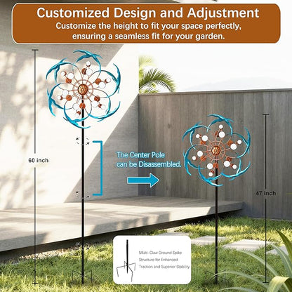 360° Outdoor Wind Spinner, Wind Sculpture Spinner with Metal Stake, Yard Art Decor for Patio, Lawn & Garden (Mirror Style)