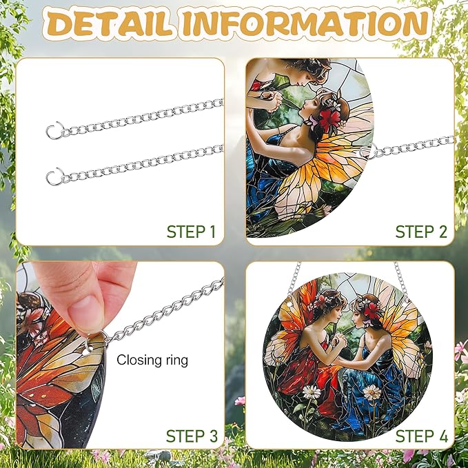 Butterfly Girl Fairy Suncatcher Acrylic Flower Fairy Window Hanging Stained Sun Catchers Indoor Window Decor with Chain Home Garden Decoration 7.8 inch YKA188 (B)
