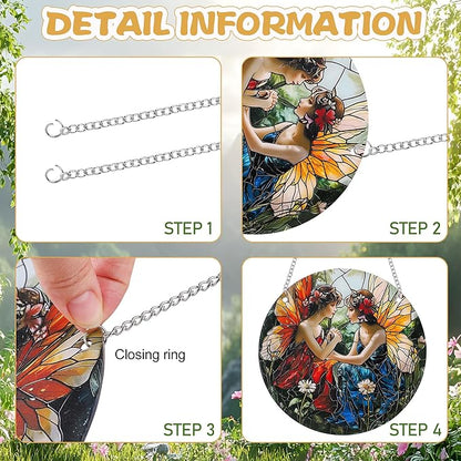 Butterfly Girl Fairy Suncatcher Acrylic Flower Fairy Window Hanging Stained Sun Catchers Indoor Window Decor with Chain Home Garden Decoration 7.8 inch YKA188 (B)