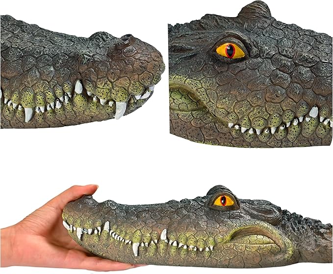 LUEUR Pond Floating Fake Alligator Head Decoy Crocodile Fake Head for Decorations Outdoor Pools Float Fake Gator Head Deterrent Ducks for Pond Decorations,Swimming Pool, Koi Pools
